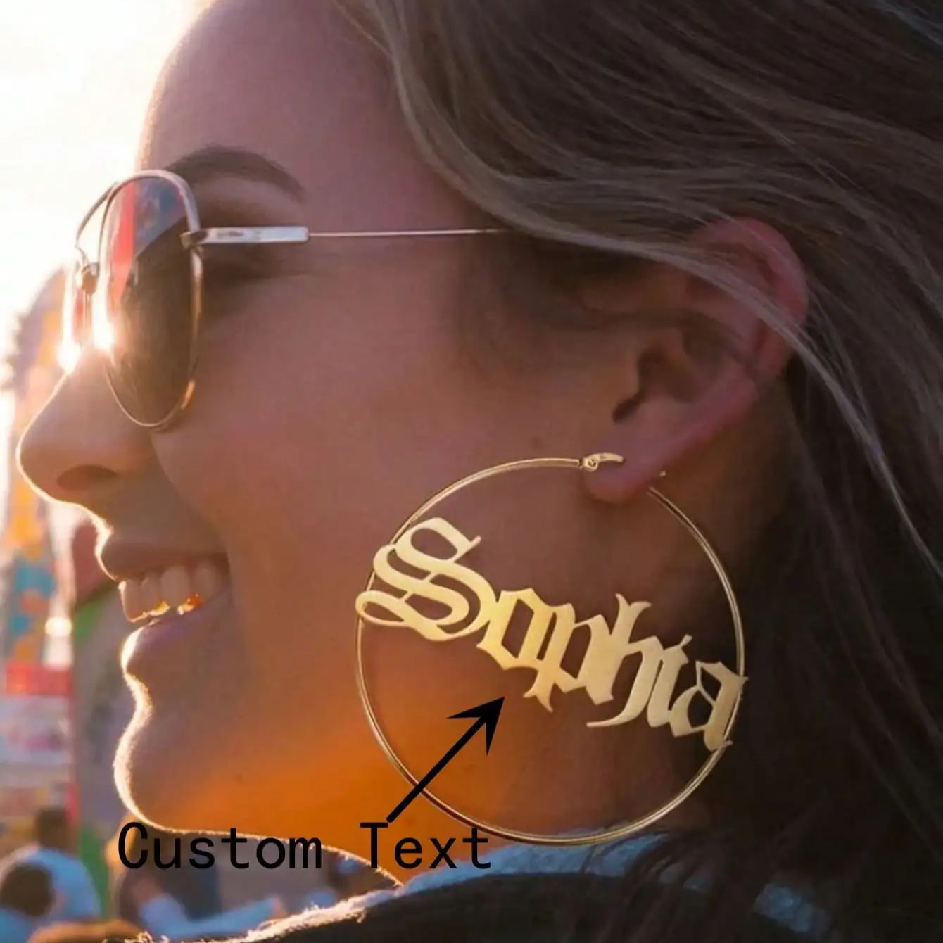 Women Accessories Name In English - Серьги-кольца со старым английским именем на